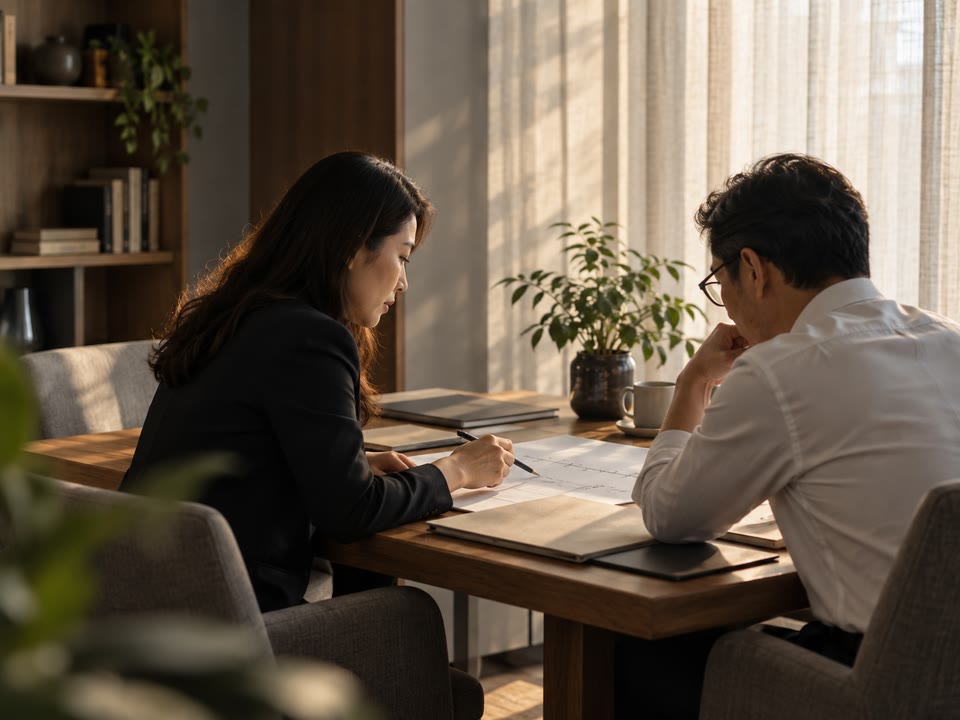 Hai người Việt Nam đang cùng xem xét tài liệu