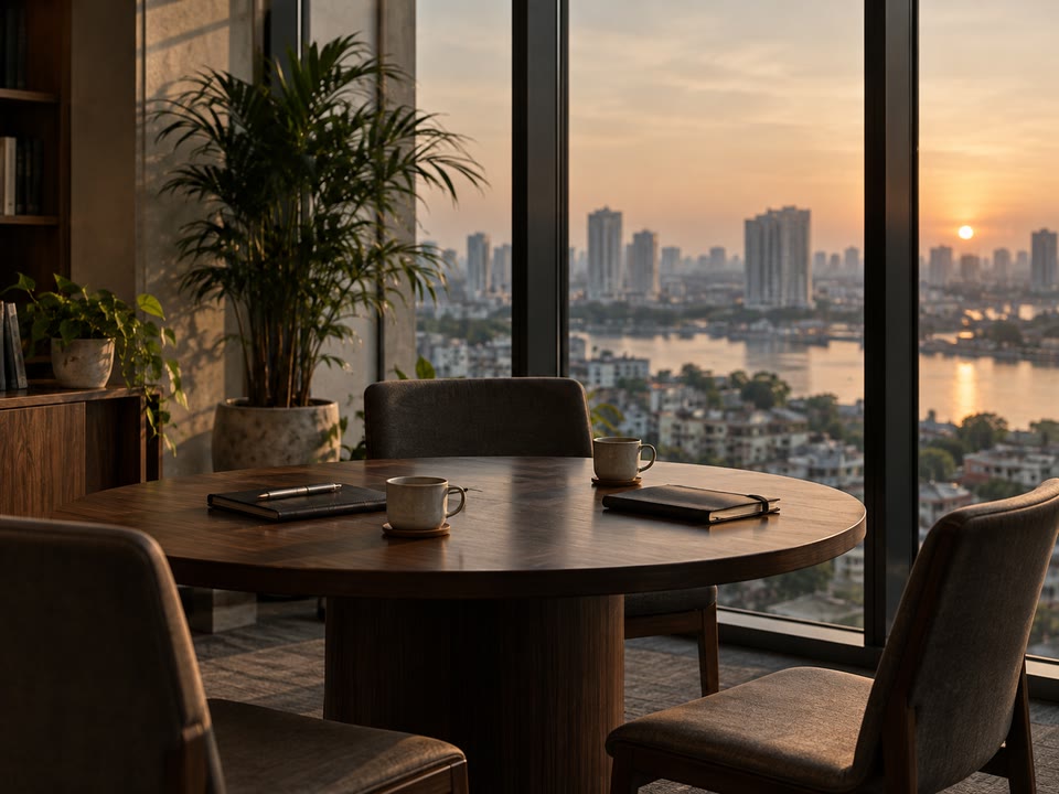 Bàn trao đổi được chuẩn bị trong một không gian yên tĩnh
